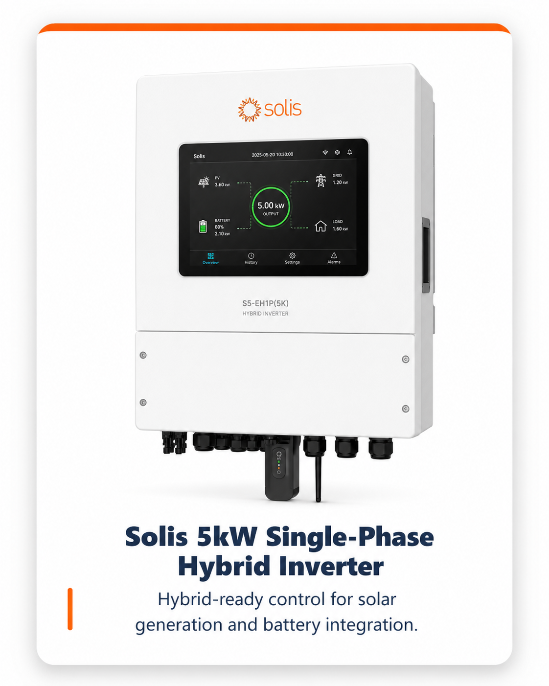 Solis 5kW single-phase hybrid inverter with display screen